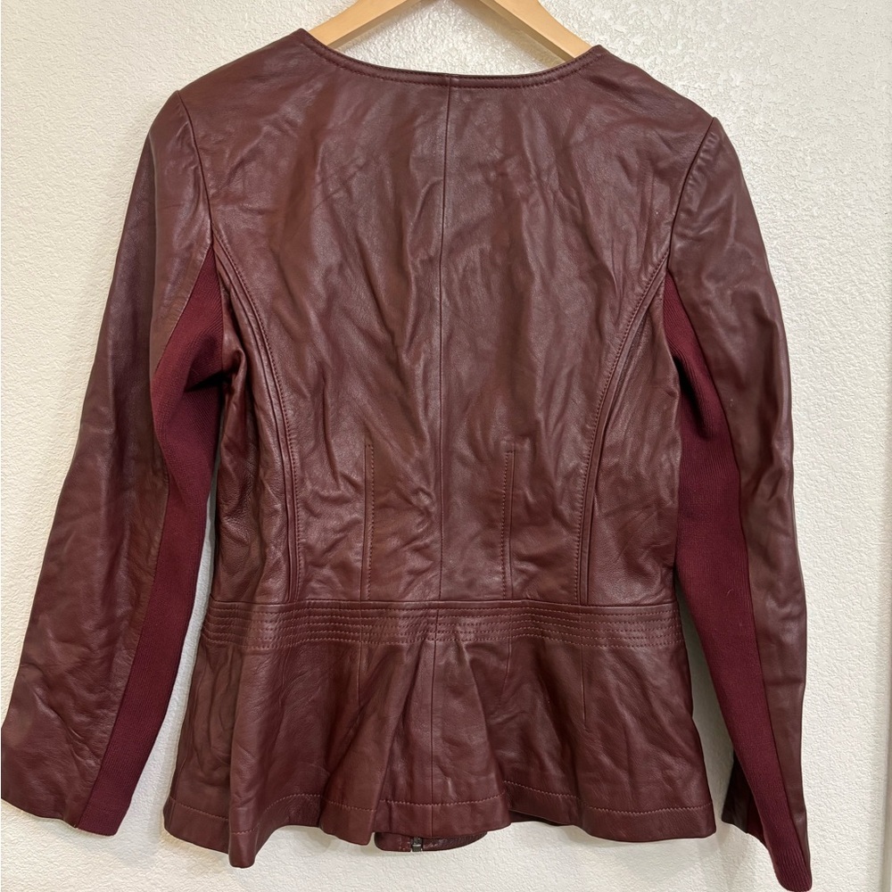 Hinge Leather Peplum Jacket in Deep Maroon Sz Medium - Picture 8 of 15